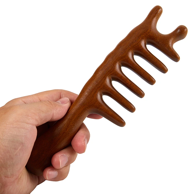 Multi Functional Meridian Comb Sandalwood Comb Big Tooth Round Head Pouch Massage Comb Wood Carving 괄사 도구 расческа для волос