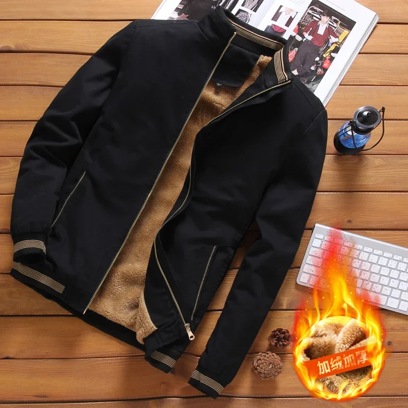 2029  Men's Streetwear Casual Jacket  Warm Coats Khaki Jacket Men Fashion Clothing Stand Collar Fleece Lined Warm Coat  Men's