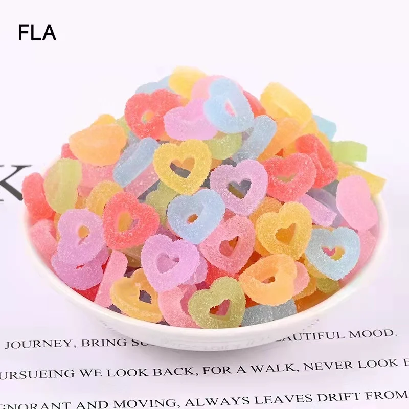 100 Pcs Simulation Fudge Donuts Kawaii Cute Colorful Artificial Resin DIY Soft Candy Craft Decoration Accessories Heart Sweets
