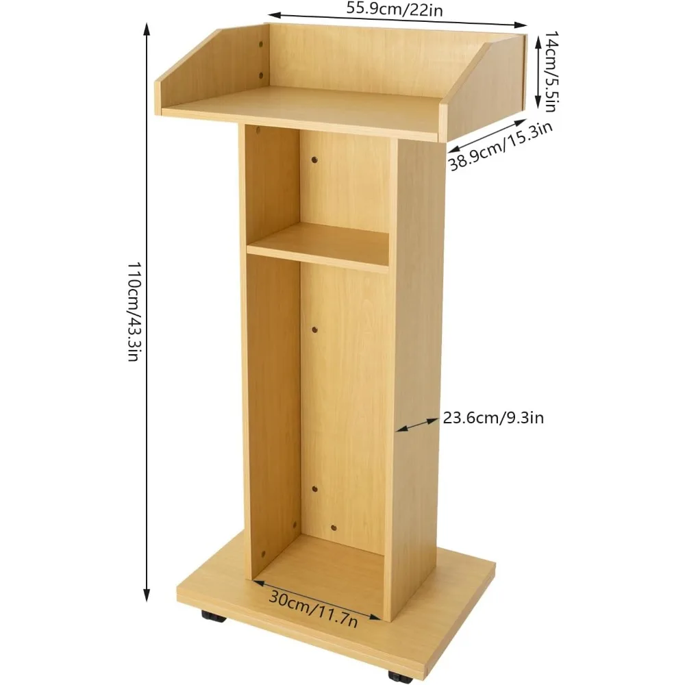 Support de podium portable en bois de chêne, pupitre mobile pour parler, support de présentation pour haut-parleur d'enseignant