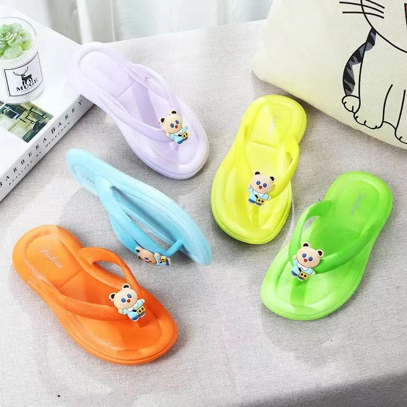 New Summer Baby Boys Girls Slippers Children PVC Cartoon Bear Print Soft Flips Flops Beachwear Outdoor Non-slip Kids Shoes