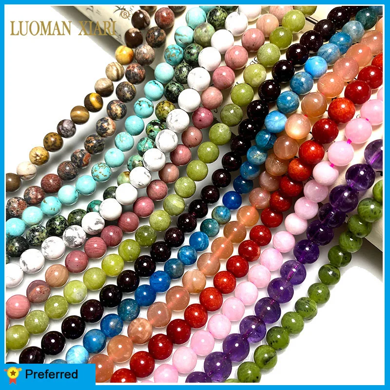 Natural Stone Beads Turquoise Agate Jade Crystal Amethyst Loose Round Spacer Beads for Jewelry Making DIY Bracelet Charms 4-10MM