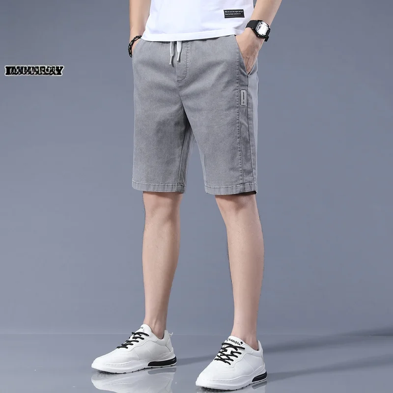 

Мужские повседневные свободные брюки прямого кроя, летние, новые, с эластичным поясом, из смесового хлопка и полиэстера, спортивные, длиной до колена.