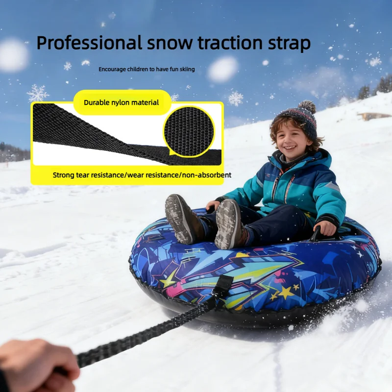 Winter Snow Tube for Adult Kids Double Person,Soft Bottom PVC Rubber Sled with Oxford Cloth Cover Inner Tube Pull Sledding Ring