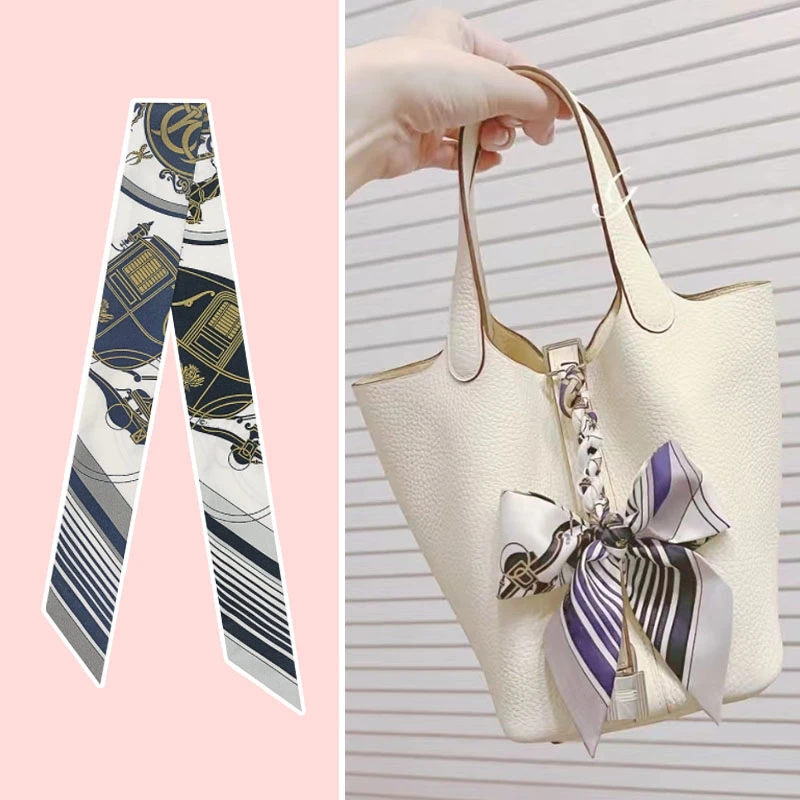 European Spring New Carriage Geometric Stripe Women\'s Twill Ribbon Scarf Binding Bag Handle Ribbon Hair Band Small Scarf