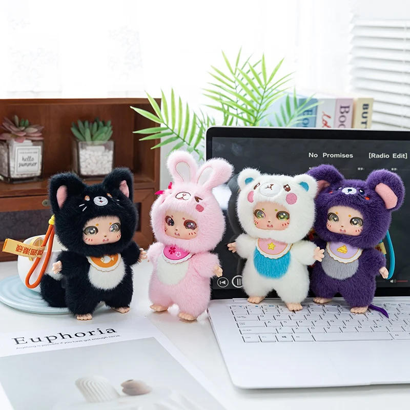 Niedliche Tiere, Vinyl-Gesicht, Plüschtiere, beliebtes gefülltes Plüschkaninchen, Katze, Bär, Maus-Spielzeug, Anhänger, Geschenk für Tierbegeisterte