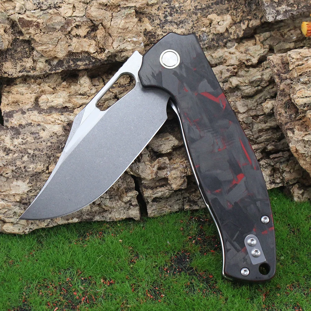 Карманный складной нож 14C28N, стальной портативный уличный охотничий военный тактический нож, красный нож с ручкой из углеродного волокна, EDC для мужчин Карманный складной нож 14C28N, стальной портативный уличный охотничий военный тактический нож, красный нож с ручкой из углеродного волокна, EDC для мужчин