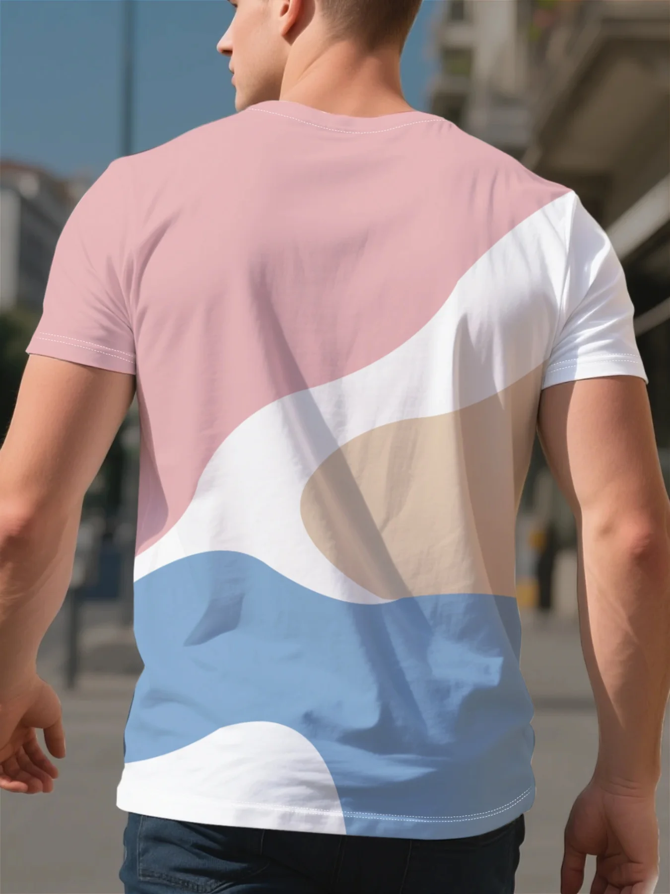 New men's short-sleeve T-shirt, loose-fitting and tailored with printed designs, versatile basic crew-neck top suitable for spri