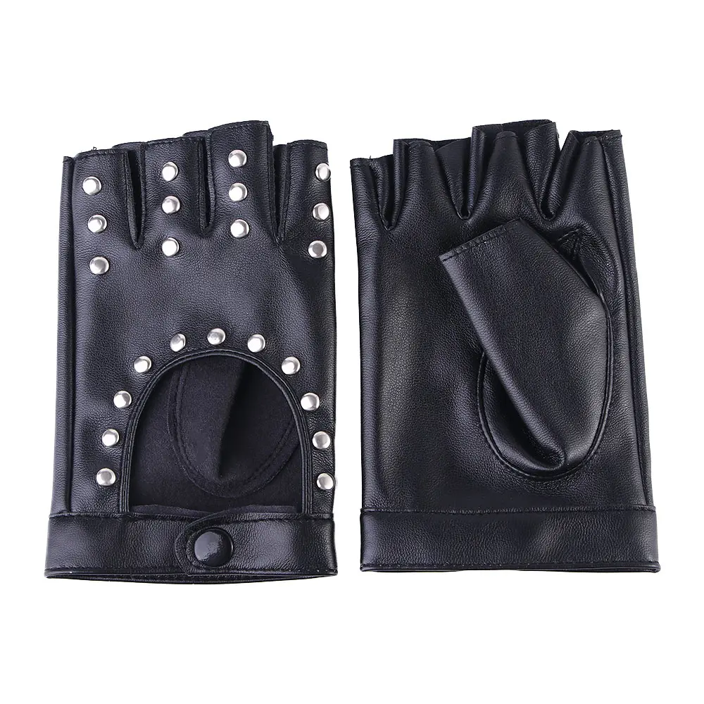 

Female Unique Dance Outdoors Punk Halloween Fashion Accessories Fingerless Gloves Rivets Gloves Pu Leather Mittens