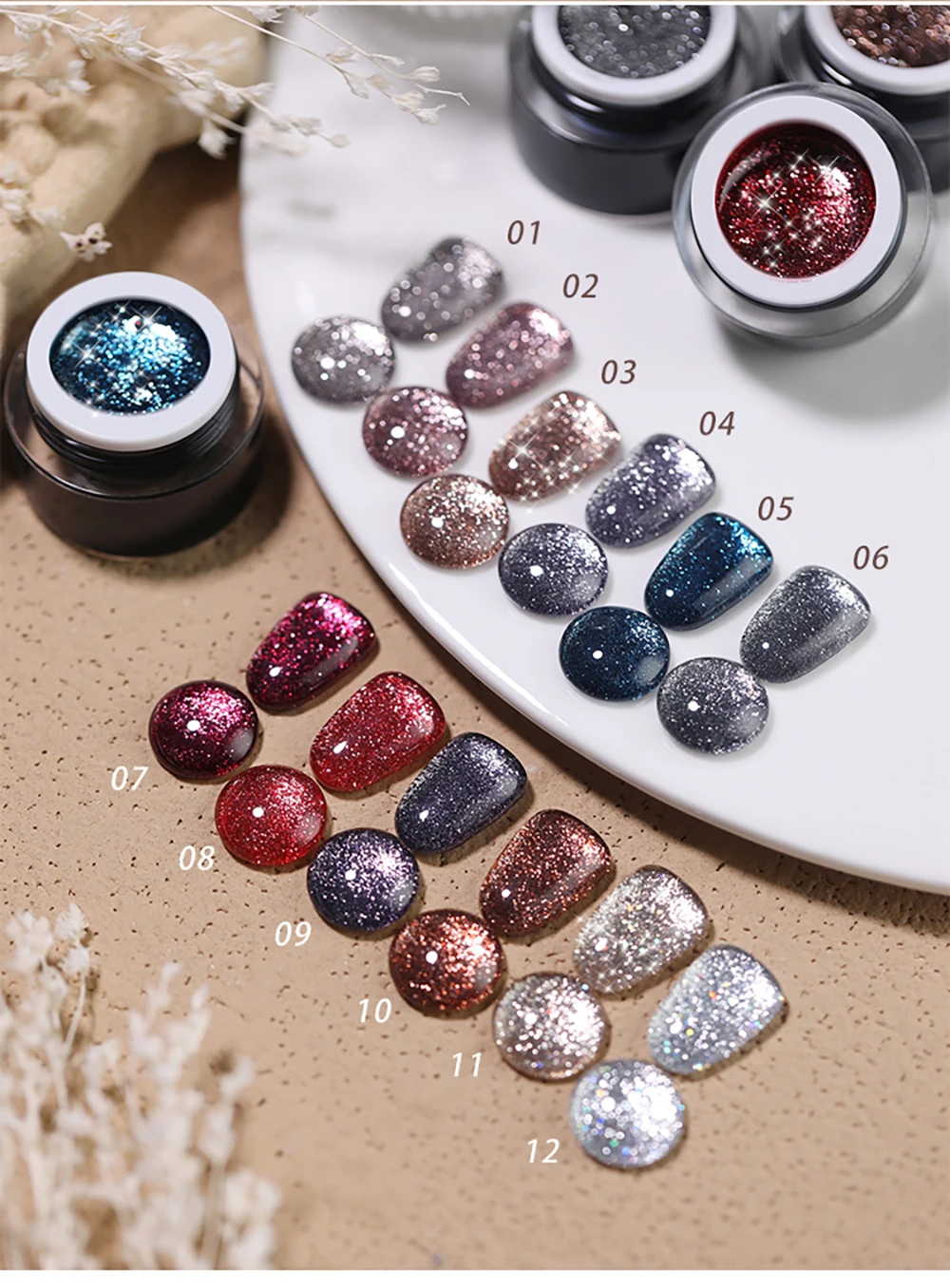 Vendeeni 12 Farben Glitzer-Platin-Gel-Nagellack, Linienzeichnungs- und Malerei-Gel-Lack, Glänzender Galaxy UV-LED-Soak-Off-Gel-Lack – Detail 2