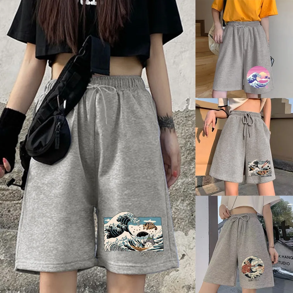 

Ladies Fashion Shorts Student Elastic Band Personality Cropped Pants Simple Wave Series Printed Casual Harajuku Loose Shorts