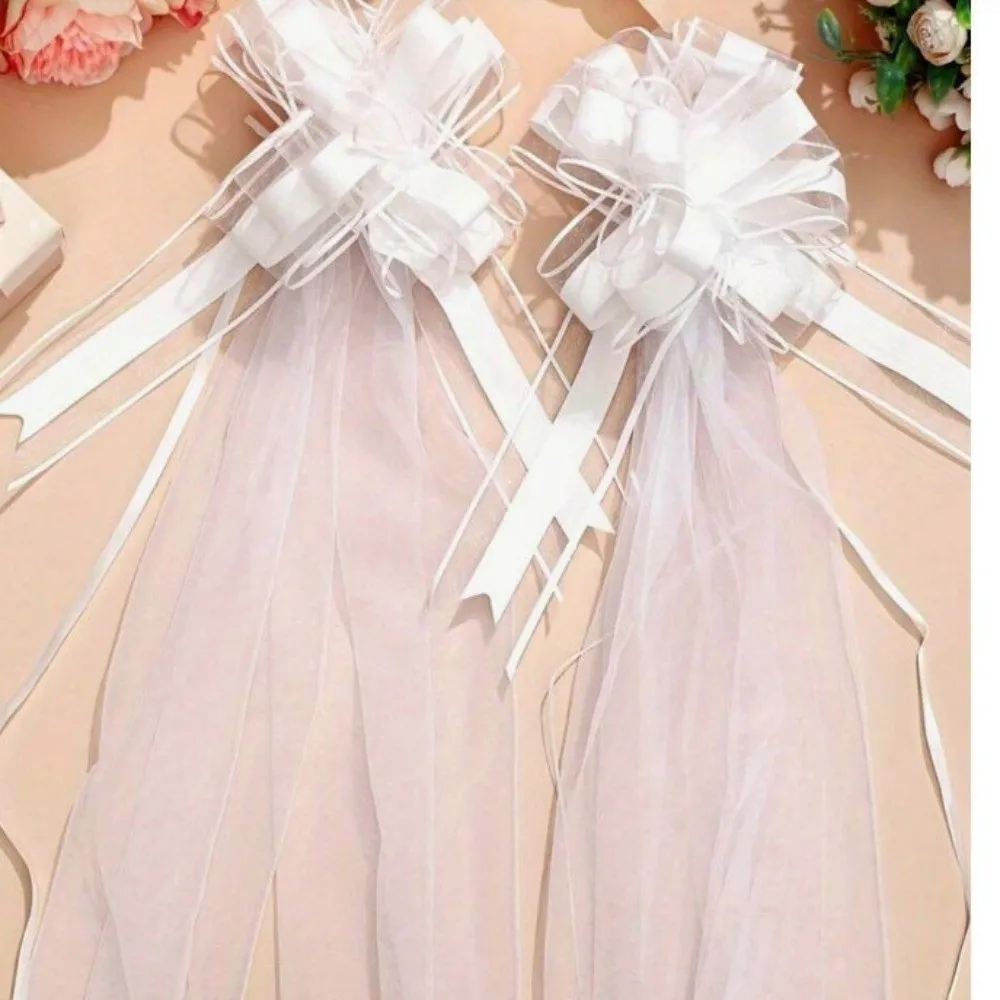 Supplies Long Tulle Tails Wedding Bow White Large White Wedding Bow Atmosphere Easy To Use Pew Bows Festival Party Decor