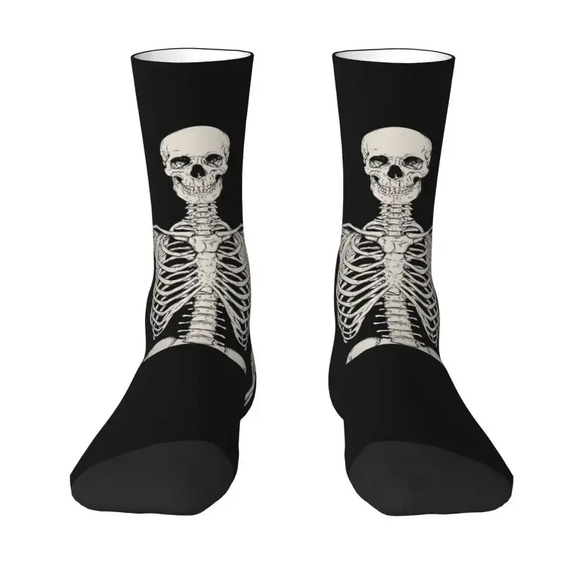 Fun Printing Skeleton Giving The Peace Socks for Women Men Stretch Winter Halloween Art Illustration Skull Bones Crew Socks