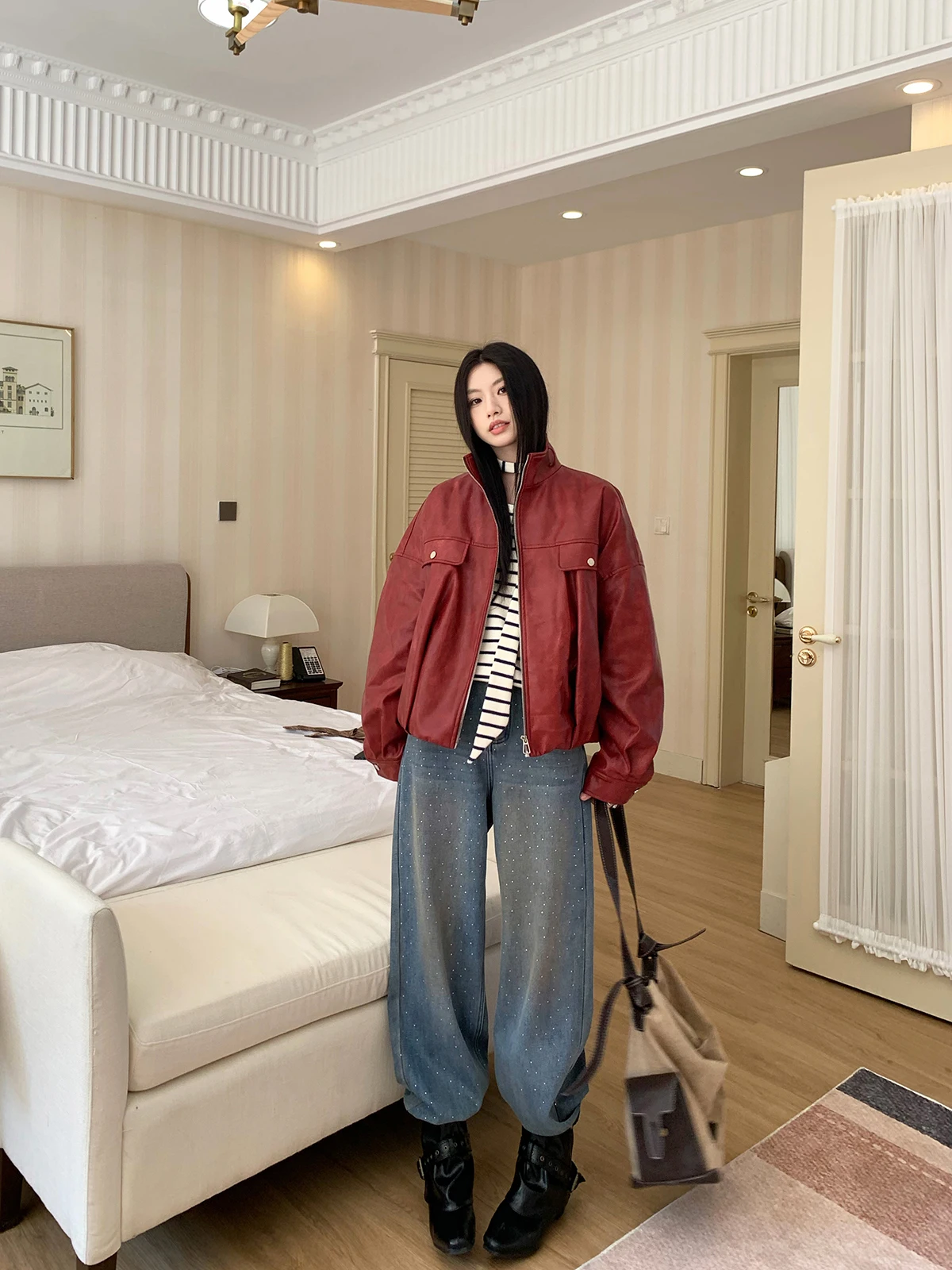 

Женские джинсы Joeyoo с высокой талией, прямые, винтажные, из денима, осенне-зимние, модные, ретро, широкие брюки