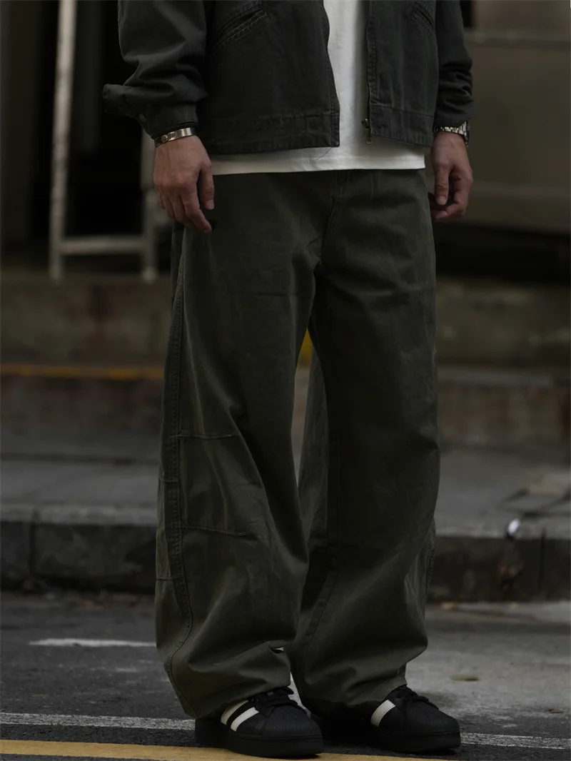 

Мужские осенне-зимние свободные прямые брюки для спецодежды, повседневные американские брюки, модные хлопковые брюки с эластичной резинкой на талии