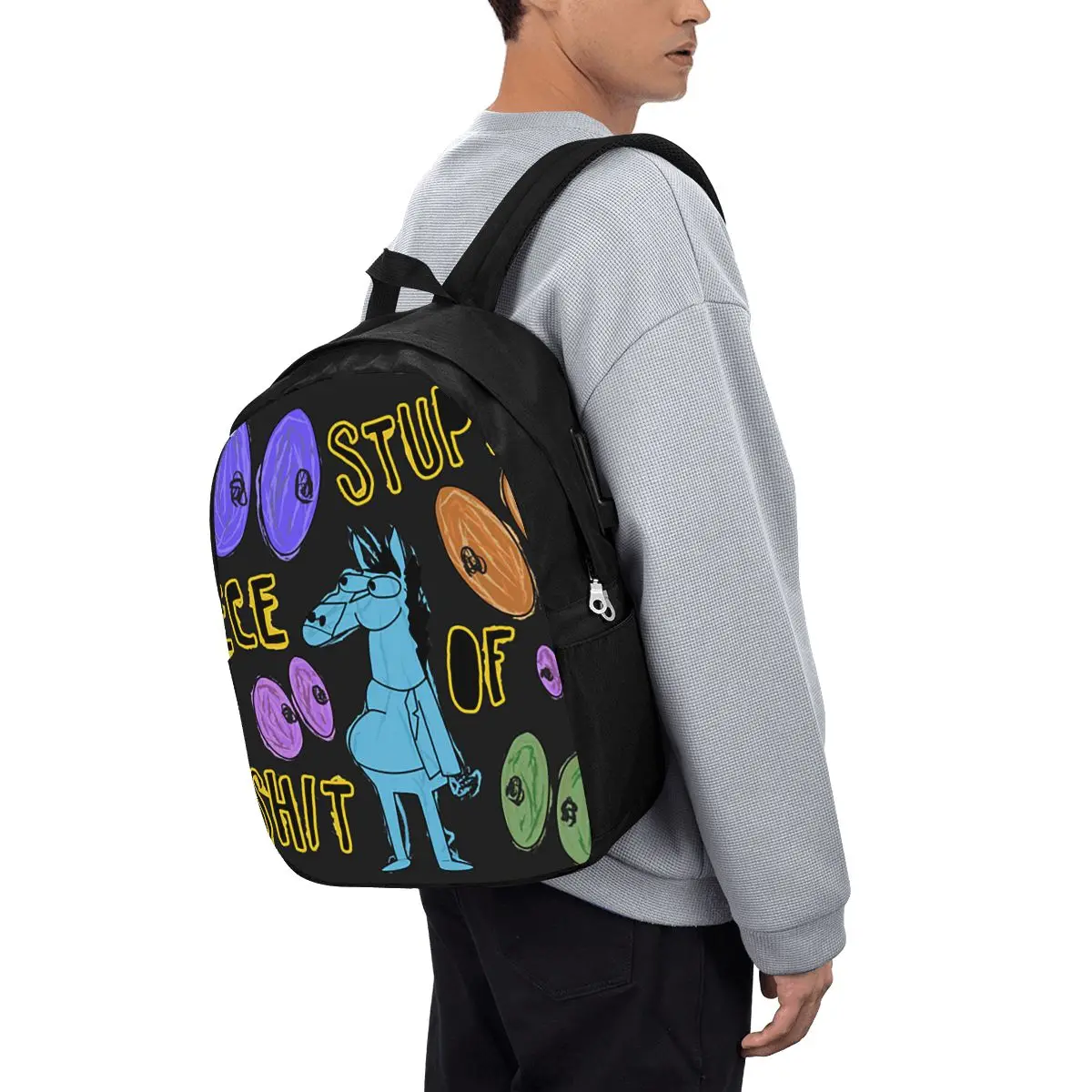 Cartoon Bojack Horseman Stupid Piece Of Shit Backpack Travel Notebook Bag Computer College Student School Bag Laptop view 3
