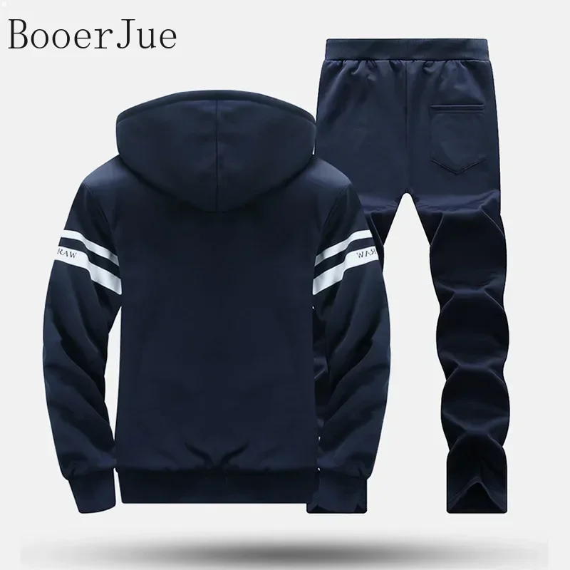 Immagine 5: Completo Sportivo da Corsa Invernale per Uomo, Set Casual Caldo e Spesso con Giacca con Cappuccio e Pantaloni, Set 2 Pezzi con Interno in Pile, Felpa con Cappuccio e Zip, Tuta da Ginnastica