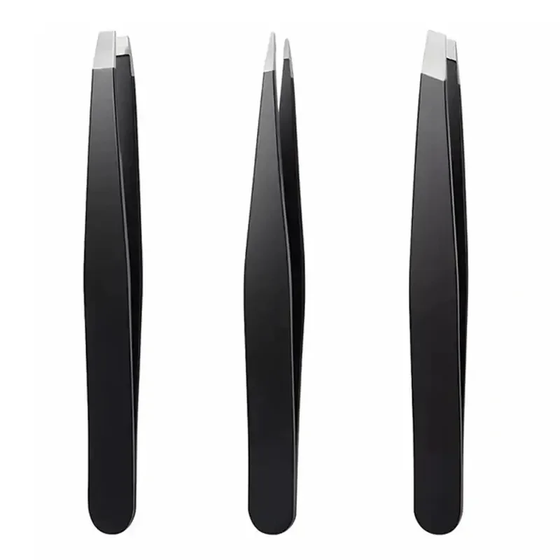 Großhandel 3-teiliges/4-teiliges Premium Edelstahl-Augenbrauenpinzetten-Set - Präzise Scharfe Flache Schräge Spitze Pinzetten Schwarz