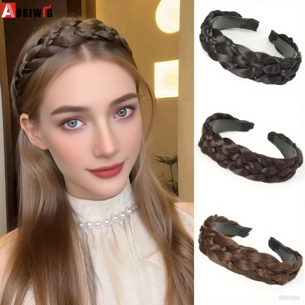 

Aosiwig Braided Headbands Bangs Extensions for Women Girl Twist Hairbands Handmade Head Hoop Hair Bands Headwear Accessories
