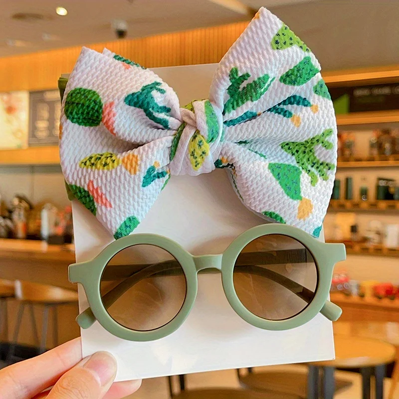Haarband mit Schleife und Sonnenbrille-Set für Mädchen und Jungen, Blumendruck, Baby-Haarband, runde Sonnenbrille, Foto-Requisiten, Haaraccessoires 2026 – Detail 11