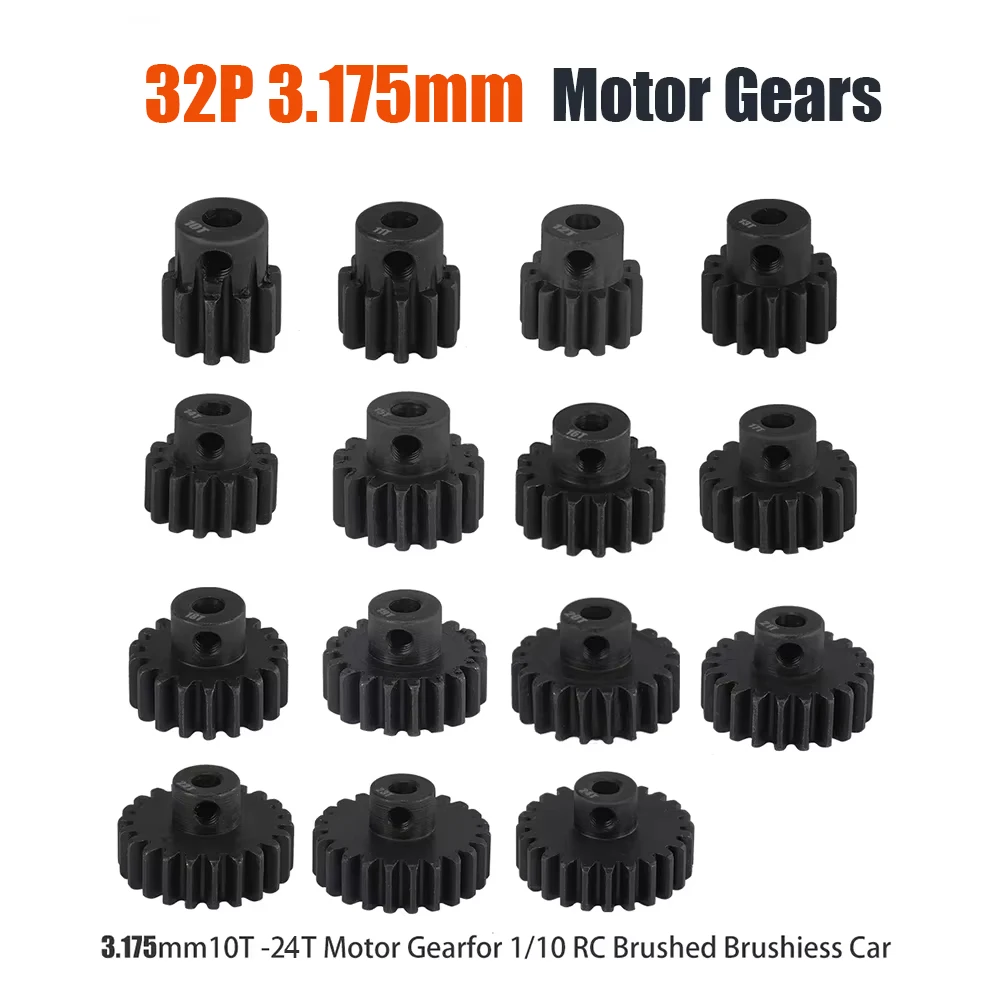 32P 3.175mm Hardened Steel Metal Pinion 10T 11T 12T 13T 14T 15T 16T 17T 18T 19T 20T 21T 22T 23T 24T Motor Gear for 1/10 RC Car