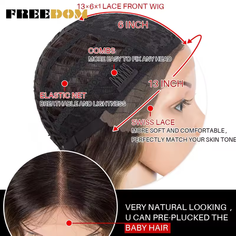 FREEDOM Synthetic Lace Front Wig Long Deep Wavy Ombre Blonde Ginger Lace Wigs For Black Women Heat Resistant Cosplay Wigs - Image 6