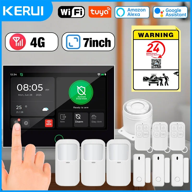 KERUI 4G+ WiFi sistema de alarma para el hogar con pantalla táctil de 7 pulgadas, sistemas completos inteligentes Tuya con aplicación/SMS/alarma antirrobo para llamadas telefónicas
