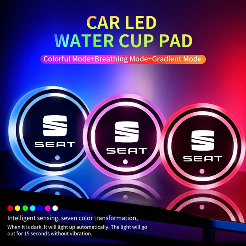 7 Colors Car Styling LED Luminous Water Cup Pad For Seat Tarraco Arona Ateca Ibiza Toledo Mii Leon Arosa Exeo ST FR Accessories