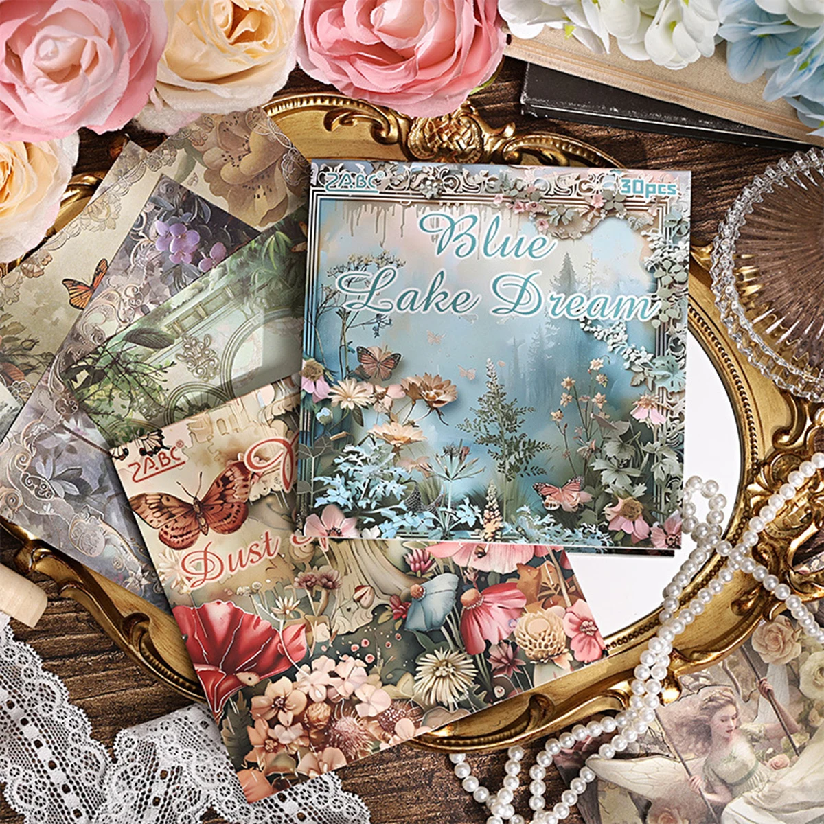 30 hojas por libro de papel artesanal floral vintage, disponible en varios temas, papel decorativo sin adhesivo en forma de lágrima DIY