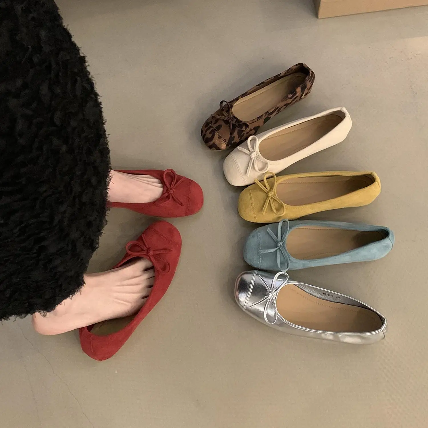 Flat Sole Ballet Bean Shoes Women's Fashion Single Shoes Slip-On round Toe Anti-Slip Rubber Bottom Summer Autumn Winter Spring