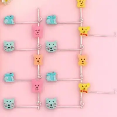 10 قطعة دبابيس مشبك أمان كرتونية على شكل حيوان من الفولاذ المقاوم للصدأ على شكل حرف U قفل للحفاضات والملابس والجوارب