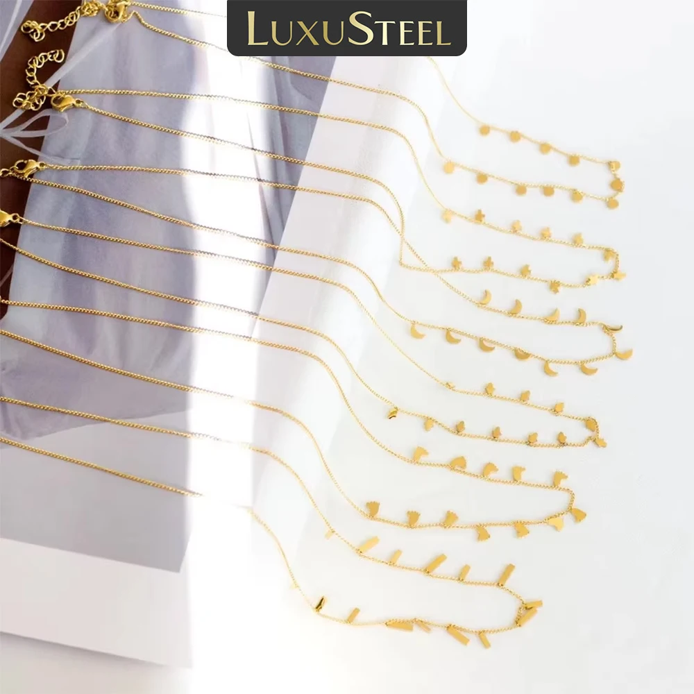 Naszyjnik LUXUSTEEL dla kobiet i dziewcząt, złoty, ze stali nierdzewnej, mały mini wisiorek w kształcie gwiazdy, serca, monety, choker, biżuteria w stylu vintage.