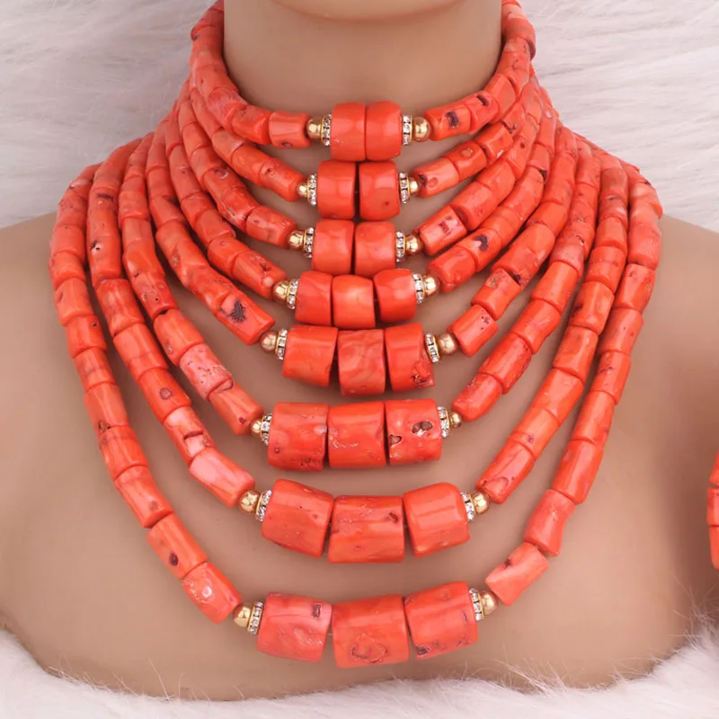 Dudo 8 Layers Real Coral Coral Beads Jewelry Set For African Nigerian Weddings 2024 With Earring and Bracelet