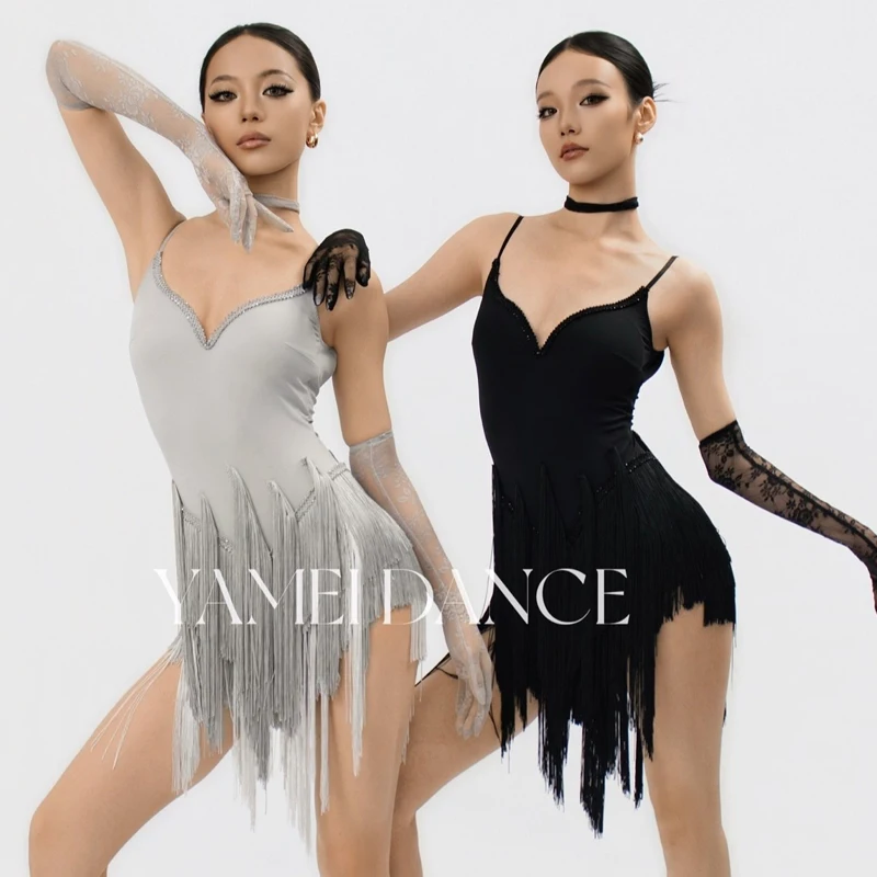 

Summer Latin Dance Competition Costume Sexy Chacha Latin Dance Fringed Dress Adults Rumba Latin Dance Tassels Clothing SL15901