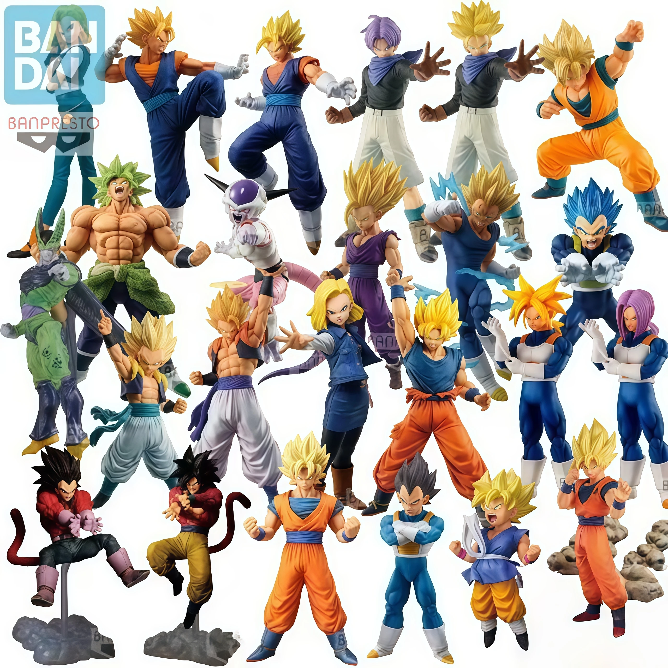 Figura Original de Dragon Ball de Bandai, Son Goku, Vegeta IV, Trunks, Frieza, Majin Buu, Decoración de Escritorio, Figura Coleccionable, Regalo Navideño