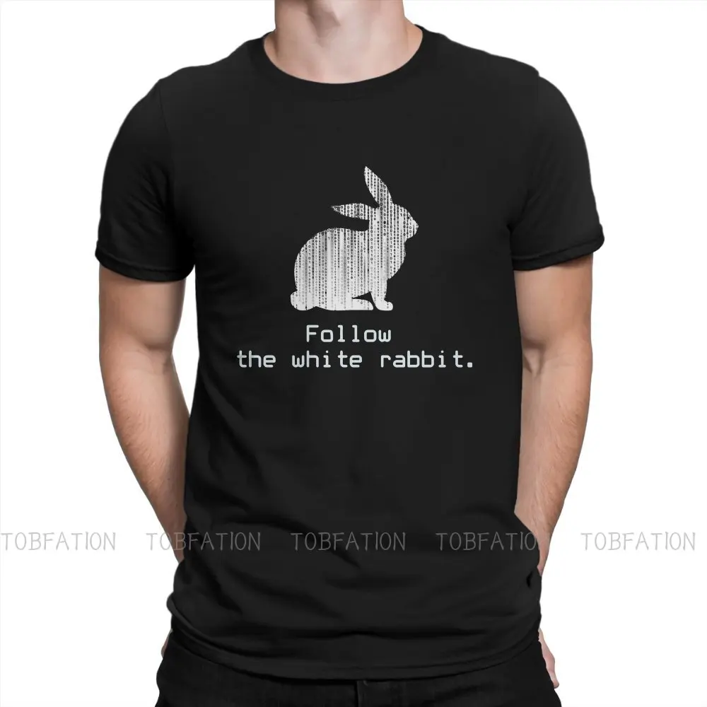 The Matrix Neo Film Follow the white Rabbit1 T Shirt Men Ofertas Large Crewneck Tshirt Cotton Casual Tops