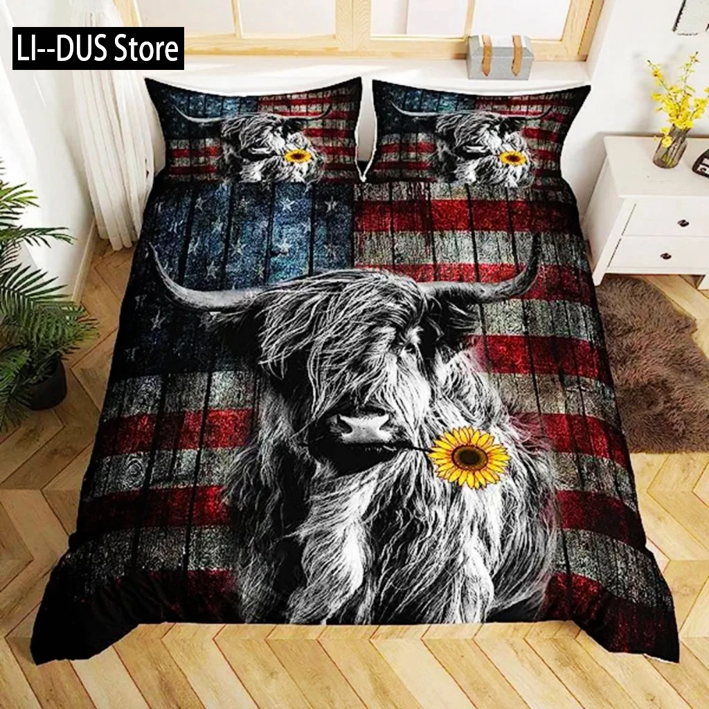 

Highland Cow Flower Duvet Cover King Size Bull Cattle Bedding Set Western Funny Animal Comforter Cover Set Wildlife Farmhouse