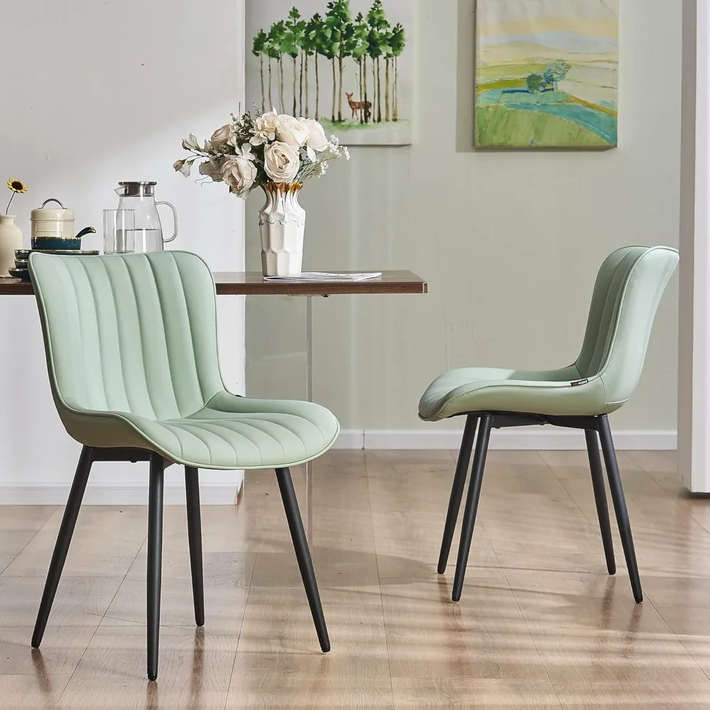 

Dining Chairs Set of 2 Upholstered Mid Century Modern Kitchen Chair Armless Faux Leather Side Chairs Padded Back Metal Legs