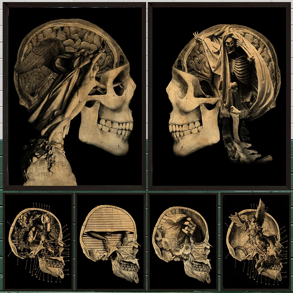 

Eerie Skeleton And Plant,Surreal Fantastic Illustration Art,Poster Print, Creepy Dark Aesthetics, Wall Art Canvas Painting Decor