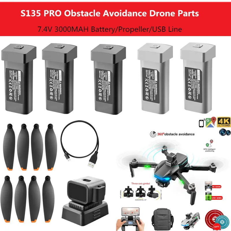 S135 Pro GPS Drone Parts 7.4V 3000mAh battery/Propeller/USB for S135 Obstacle Avoidance Drone Accessories S135 PRO Dron Battery