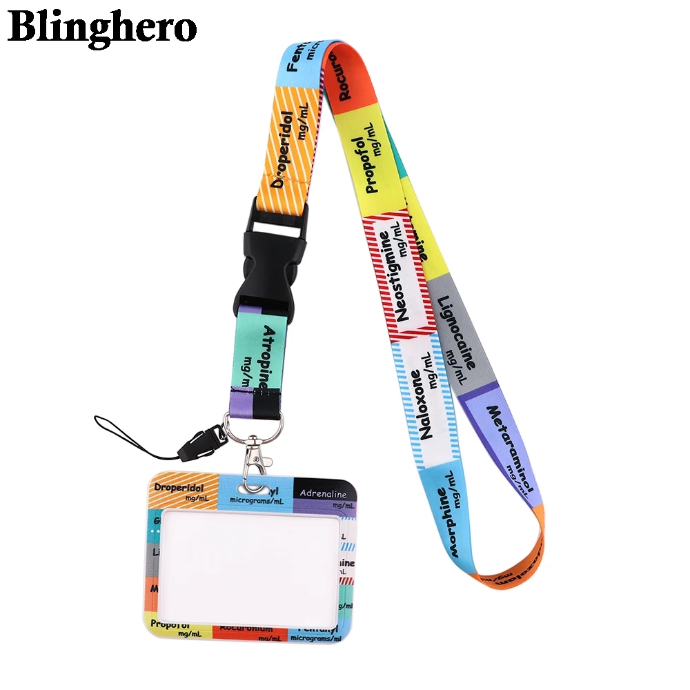 CB464 Critical Care ICU Anesthetics Cartoon Medical Series Lanyards Key Chain Neck Straps Badge Holder Keyring for Doctors Nurse