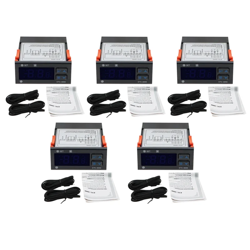 

5X ETC-3000 Мини-регулятор температуры Холодильник Термостат Регулятор Терморегулятор NTC Двойной датчик 220 В 40% Скидка