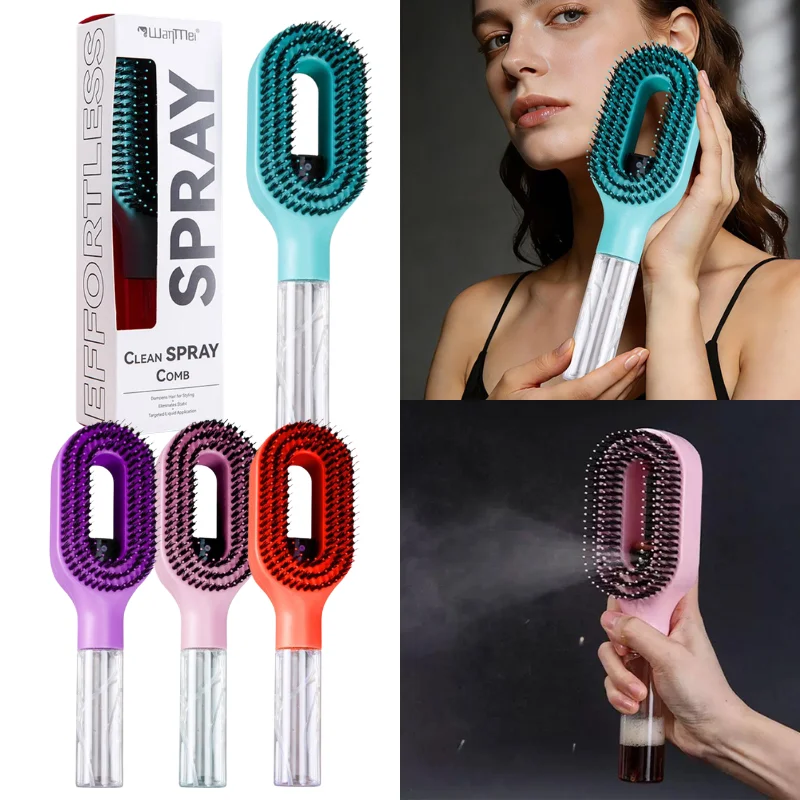 2in1 Sprayer Comb Portable Soft Bristle Detangler Comb Anti-Static Refillable Spray Bottle for Essential Oil/Water Hair Care
