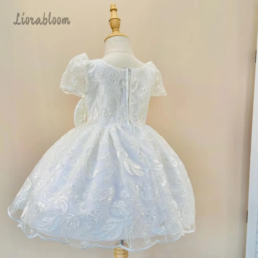 Abito da Cerimonia in Pizzo per Bambine, Vestito Personalizzato da Damigella, Abito per Festa di Matrimonio