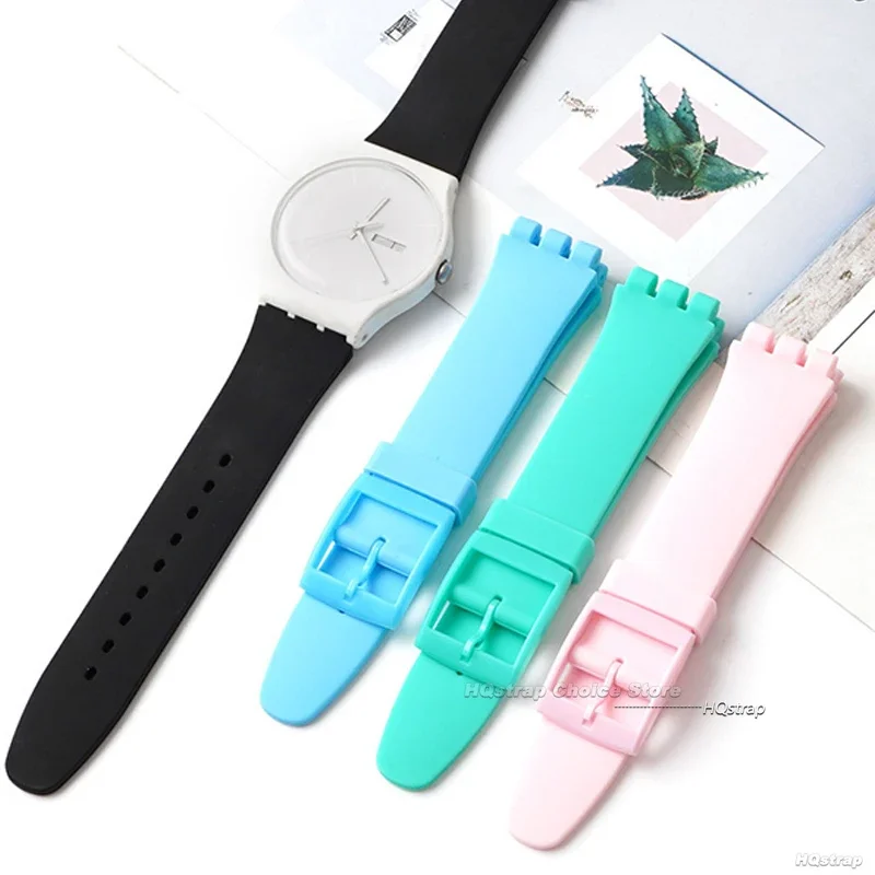Pulseira de silicone macio para swatch 16mm 17mm 19mm 20mm pulseira de relógio colorida masculino feminino substituição relógios acessórios
