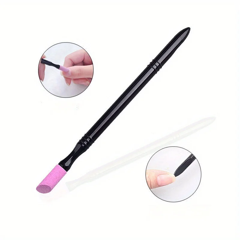 2pcs Dual-Ended Nail File And Cuticle Pusher，Multifunctional Ceramic Quartz Pen Nail Surface Sanding Stick Manicure Tool