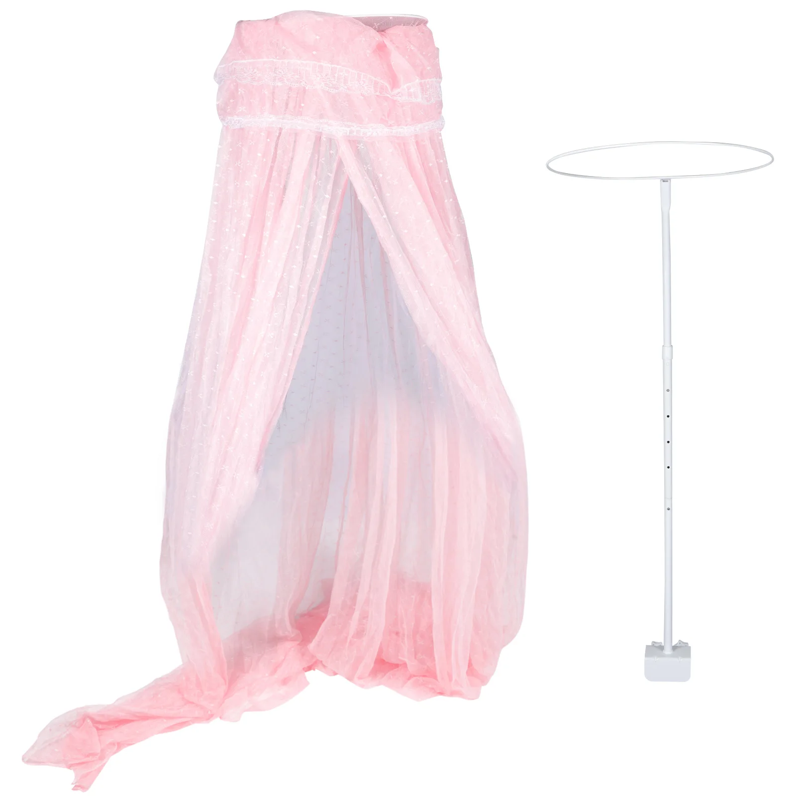 

Adjustable Mosquito Net Stand Holder Baby Crib Canopy Rack Bed Fence Bracket Portable Easy Assembly Space Saving Pink for Baby