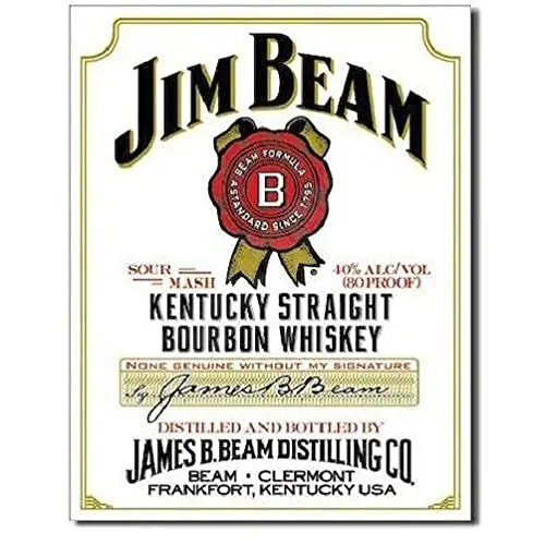 Letrero Metálico Retro con Grabado en Relieve de Whisky Bourbon Jim Beam White Label, 8x12 Pulgadas