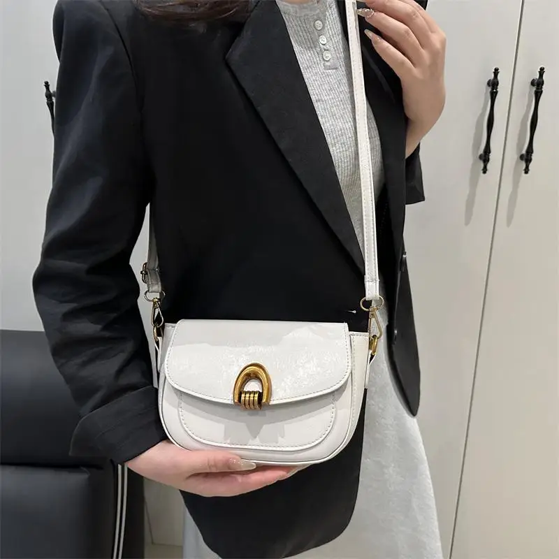 Trendy Commuter Women's Saddle Bag Single Shoulder Crossbody Bag Small Versatile Design Korean Style Soft PU Leather Handbag