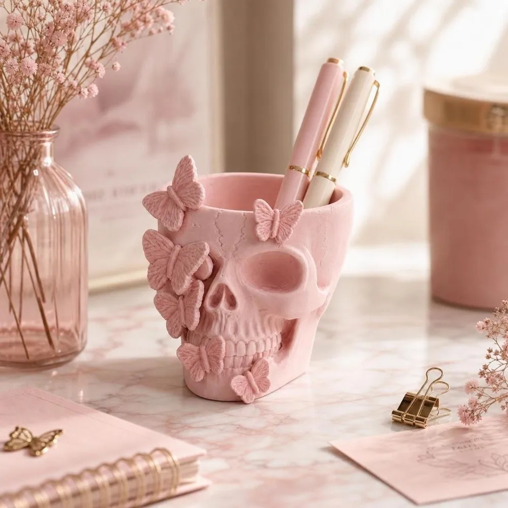 Storage Holder Gothic Butterfly Skeleton Statue Home Decorations Funny Flower Pot Large Capacity Vase Desk Organizer Home